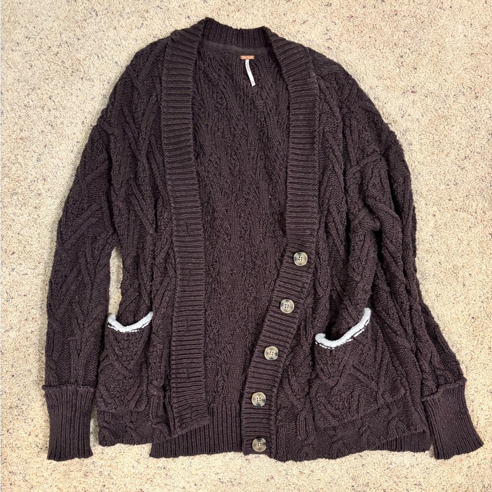 Free People - Brown Cable-knit Cardigan - XS